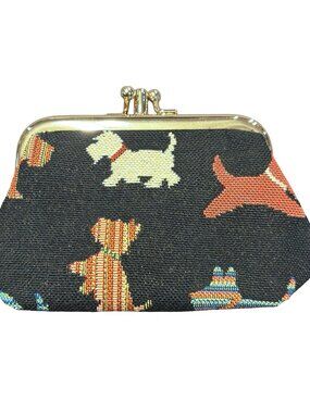 Signare Scottie Dog Tapestry Coin Purse Kiss Lock Clutch Black Terrier